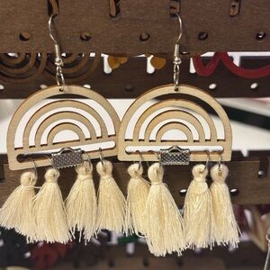 Hand Crafted Cream Tassel Rainbow Earrings